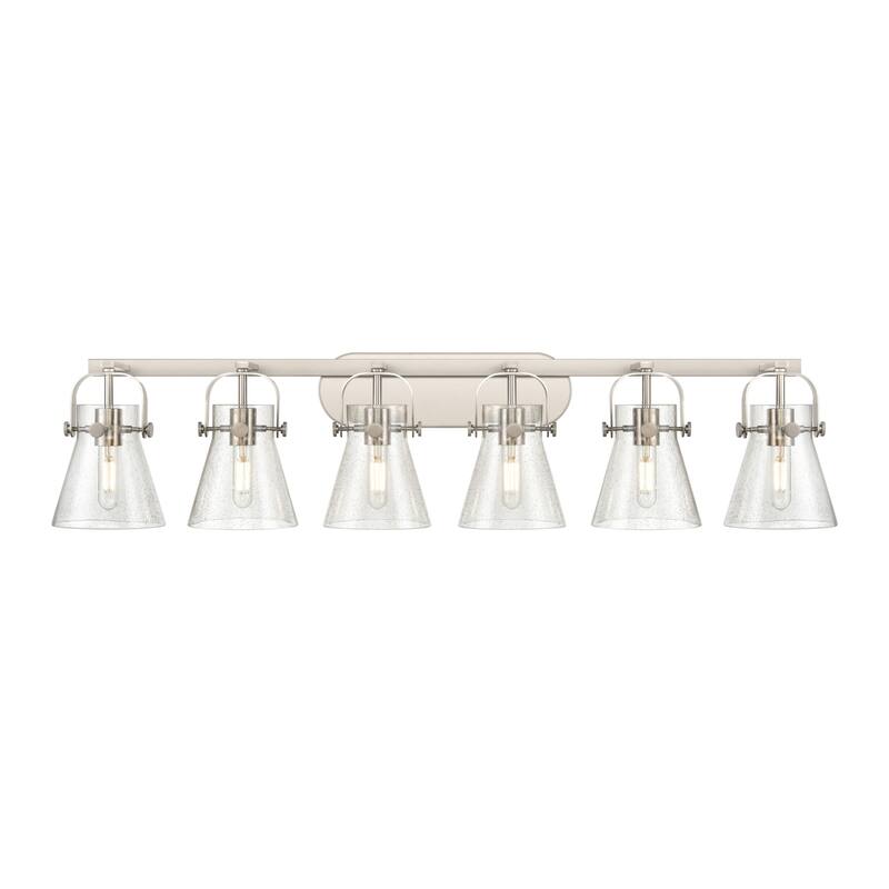 Innovations Lighting 423-6W-10-46 Pilaster II Cone Vanity Pilaster II - Satin Nickel / Seedy