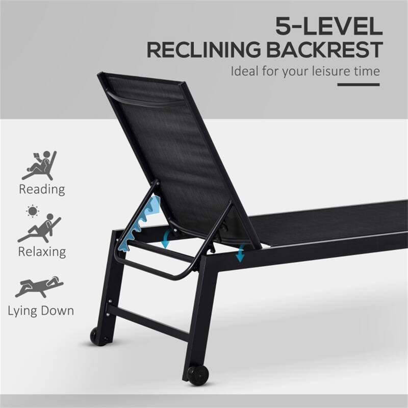 Outdoor Chaise Lounge Chair Adjustable Recliner Poolside Patio with Mesh Fabric and Steel Frame - 66.25" L x 28.25" W x 42.5" H