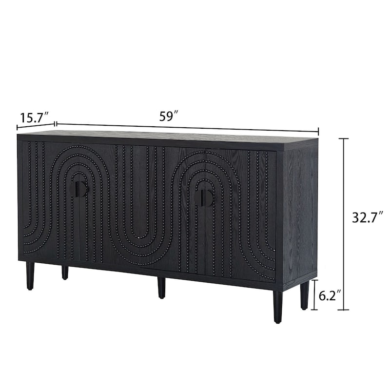 Sideboard Cabinet with 4 Doors, Kitchen Buffet Storage Cabinet, Entryway Table with Adjustable Shelves & Solid Wood Legs