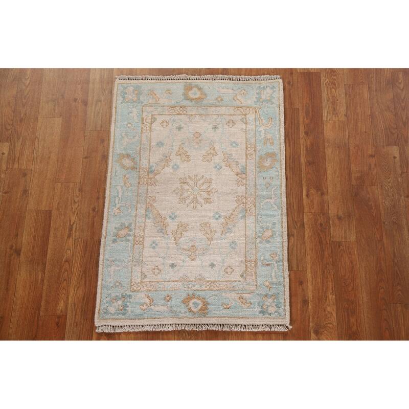 Hand Knotted Oriental 100% Wool Carpet Transitional Geometric Peach Oushak Area Rug - 2' 10'' X 1' 11''