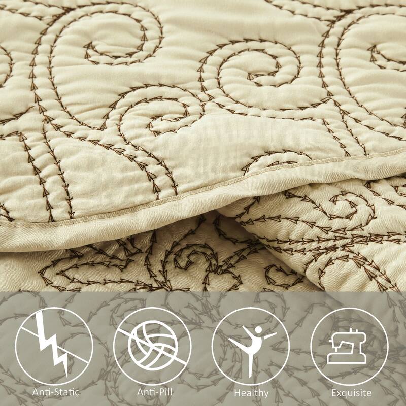 4 Piece Damask Embroidery Coverlet Set Soft Microfiber Bedding