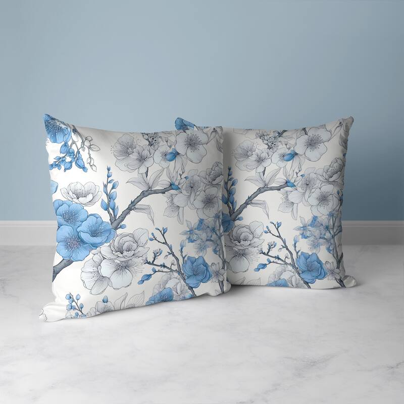 Petal Poetry Faux Suede Reversible Throw Pillow White and Blue