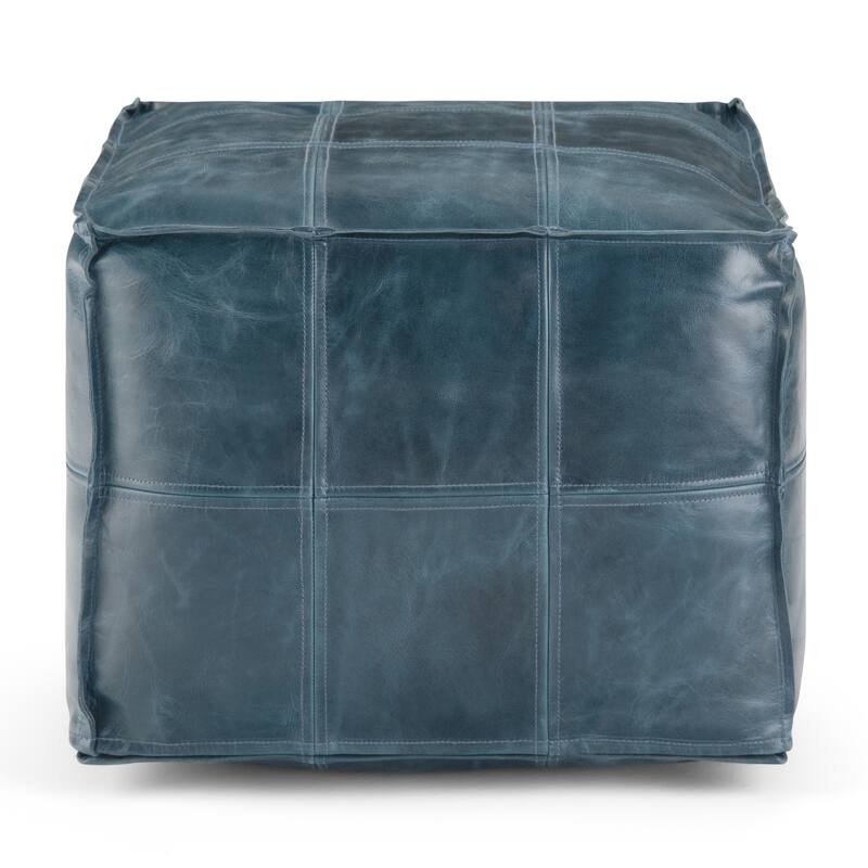 WYNDENHALL Rubin Boho Square Pouf in Teal Genuine Leather