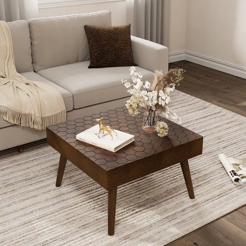COSIEST Rustic Solid Wood Square Coffee Table for Living Room - 24"W x 24"L x 15.3"H - 24"W x 24"L x 15.3"H