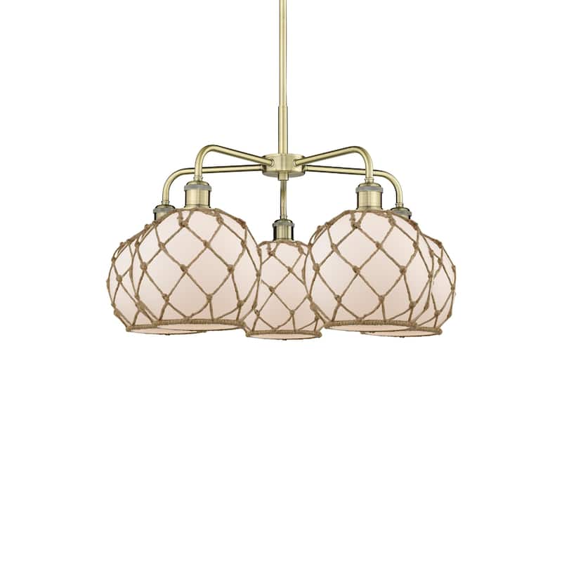 Innovations Lighting 516-5CR-16-27 Farmhouse Rope Chandelier Farmhouse - Antique Brass / White Glass with Brown Rope