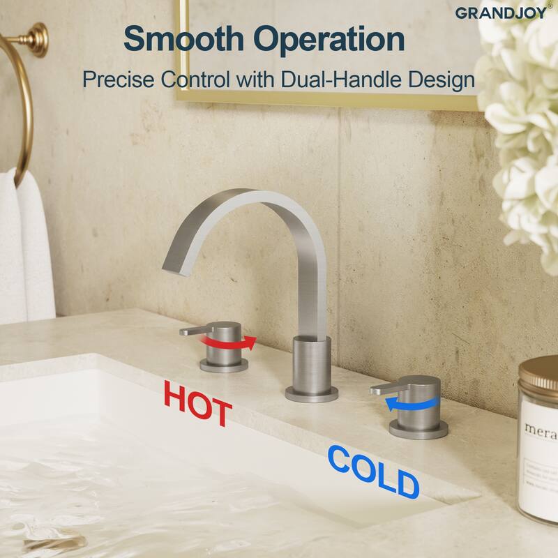 GRANDJOY 3-Hole Widespread Sink Faucet Stainless Steel Waterfall Bathroom Faucet