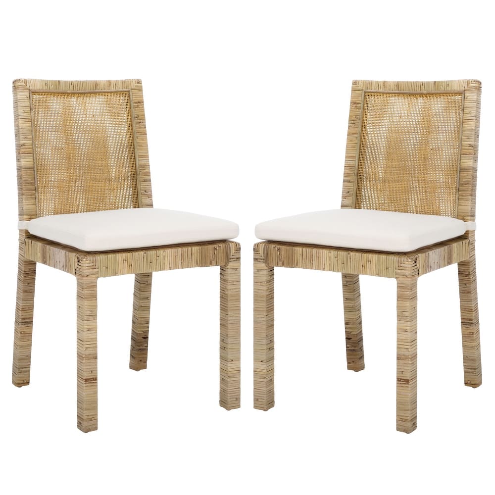 SAFAVIEH Jessye Cane Dining Room Chair with Cushion (Set of 2) - 21.7" W x 18.1" L x 34.5" H - 22"W x 18"D x 35"H