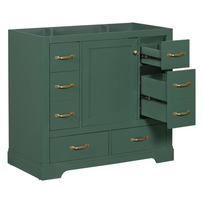 Freestanding Green Bathroom Cabinet Base - Ample Storage, Multi-Functional Drawers, Sink Not Included - 35.5in L