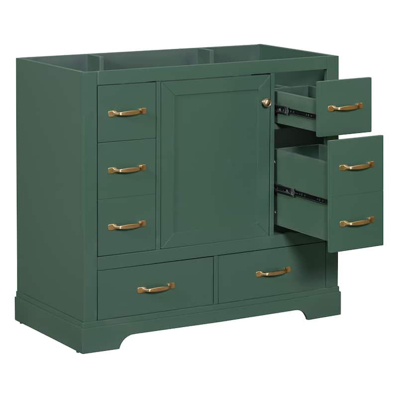 Roomfitters 36" Bathroom Vanity without Sink, Cabinet Base Only, 6 Drawers, Drawer Divider and Adjustable Shelf