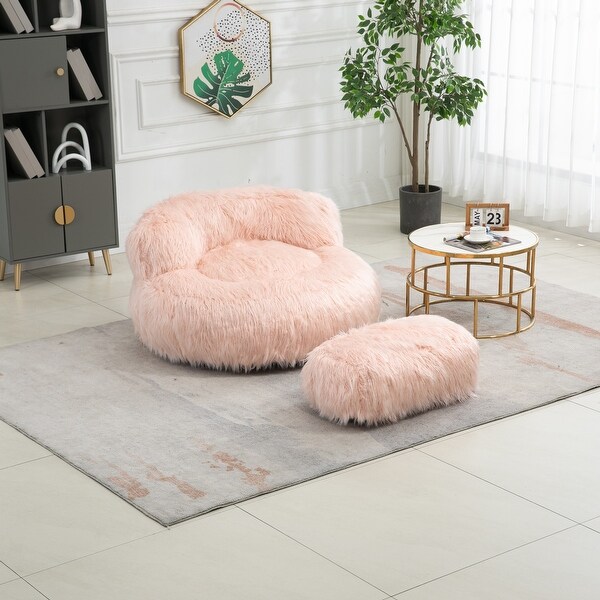 Bean Bag Chair, Faux fur Lazy Sofa with Ottoman, Pink - Bed Bath