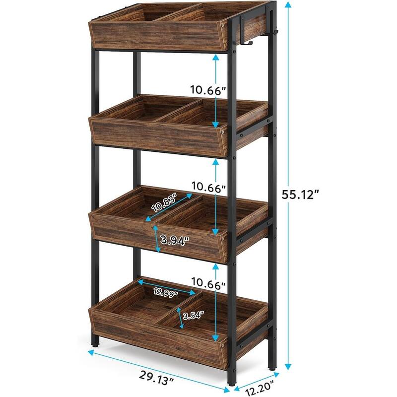 30" 4-Tier Retail Display Rack, Rustic Brown & Black Finish