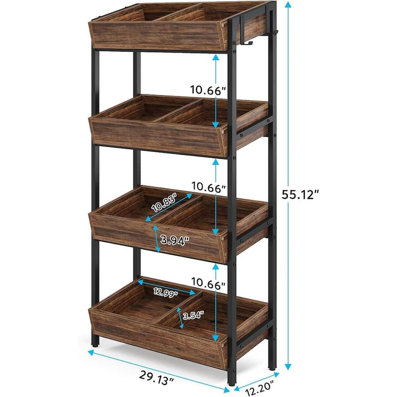30Inches 4-Tier Retail Display Rack with Hooks,Tall Metal Snack Stand with Shelves,Chip & Concession Organizer-Heavy-Duty Frame
