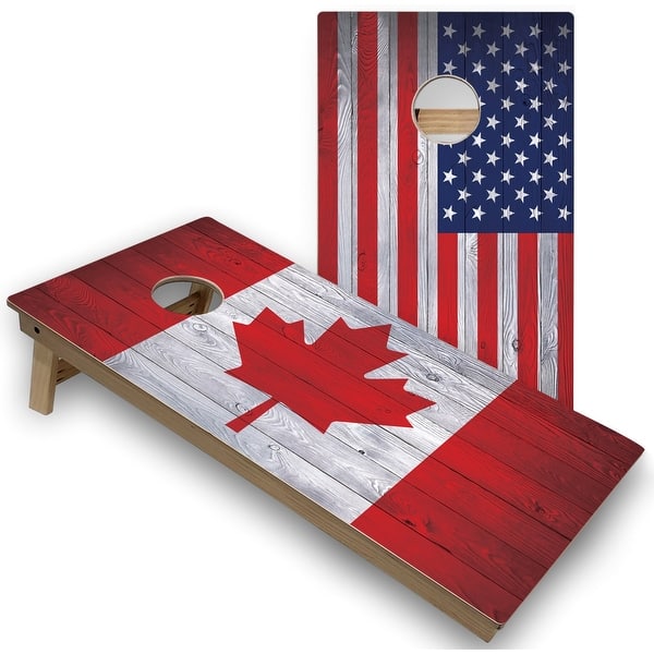 slide 2 of 6, Solid Wood Cornhole Boards - Canada & USA Flag Design Premium 2x4 (24" x 48") - Include ALL Accessories