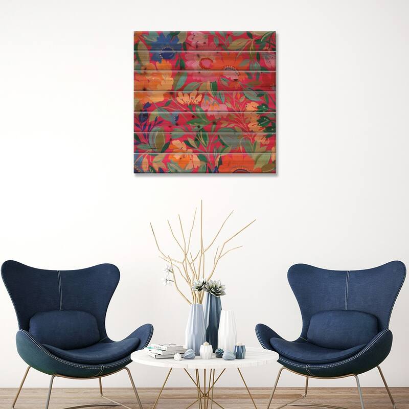 Mexican Garden Print On Wood by Kim Parker - Multi-Color