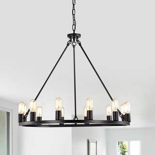 Liam 12-Light 35 Inch Round Wagon Wheel Chandelier