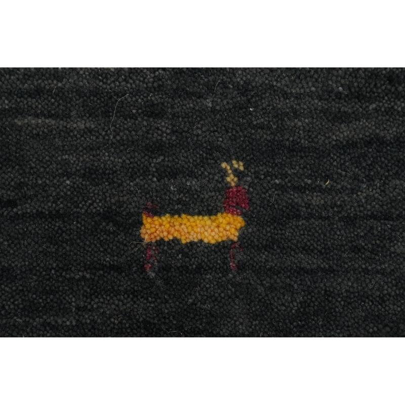 Hand Knotted Oriental 100% Wool Carpet Tribal Animal Pictorial Greys & Charcoal Gabbeh Runner Rug - 8' 7'' X 2' 8''