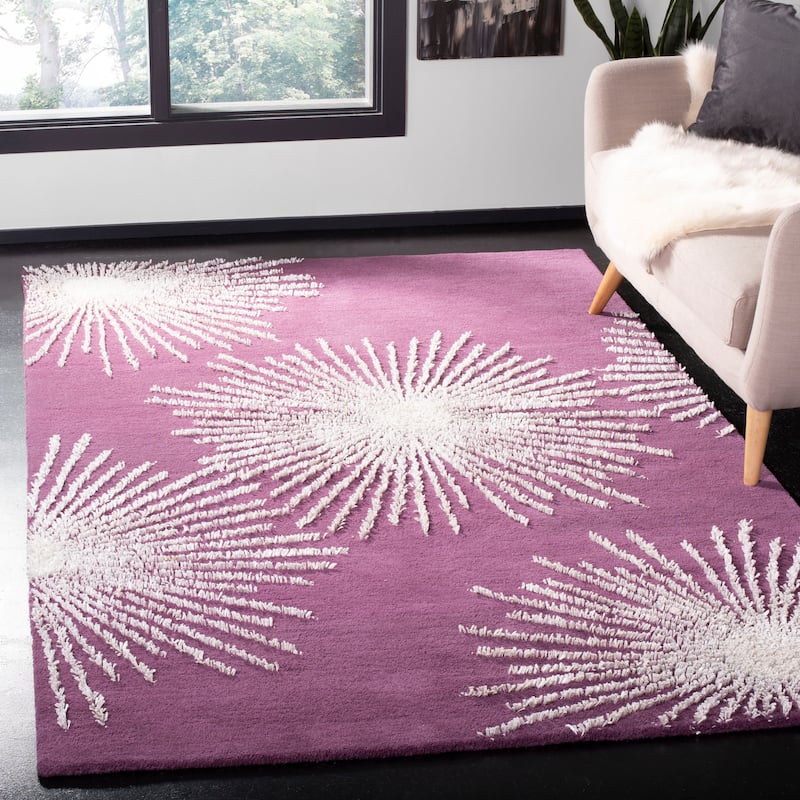 SAFAVIEH Handmade Soho Miyase Burst New Zealand Wool Rug - 5' x 8' - Purple/Ivory