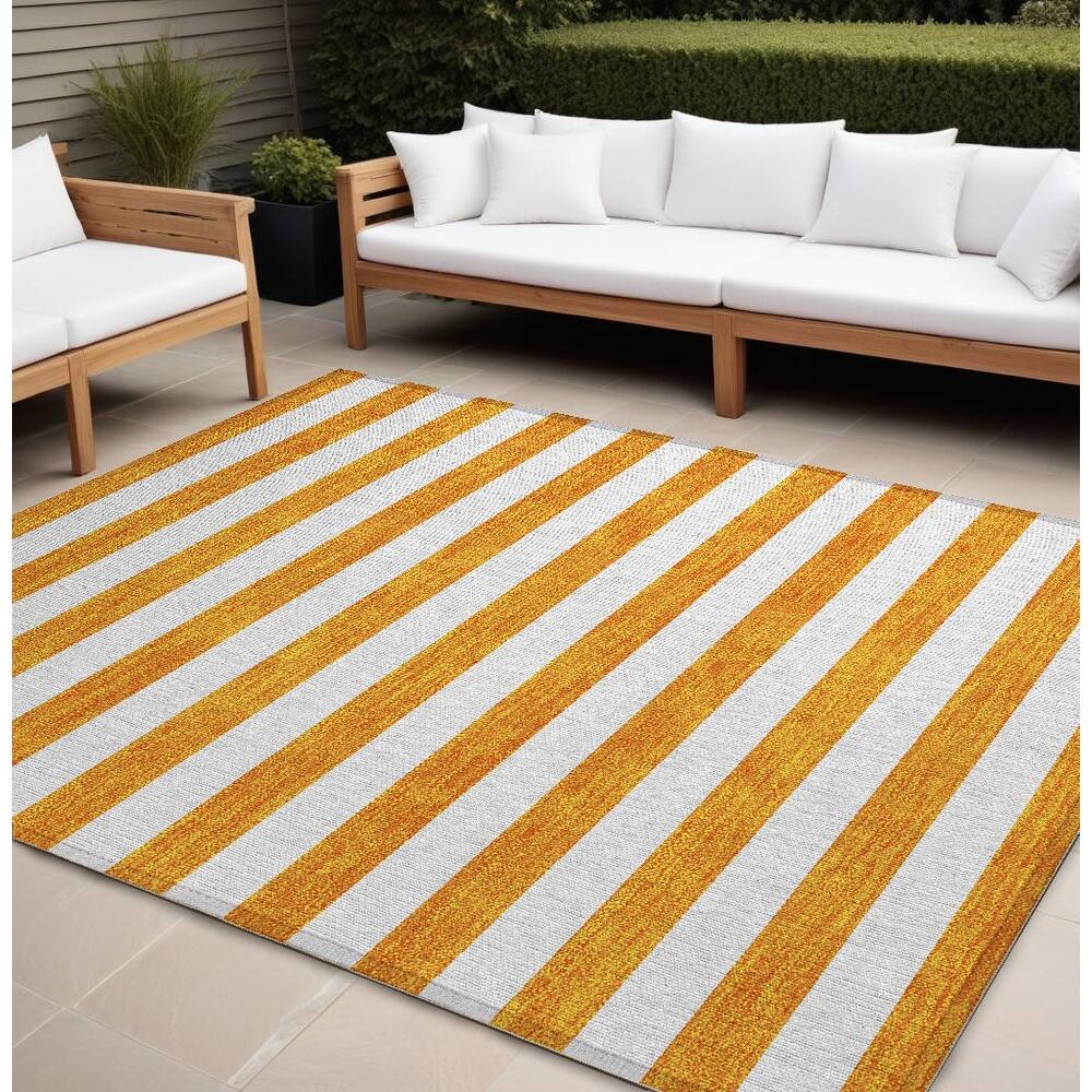 Alz Stripe Weather Resistant Blended Style Outdoor Rug