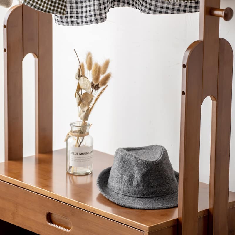 Floor Hanging Clothes Rack, Shoe Bench Clothes Rack All-in-One Multifunctional Clothes Rack