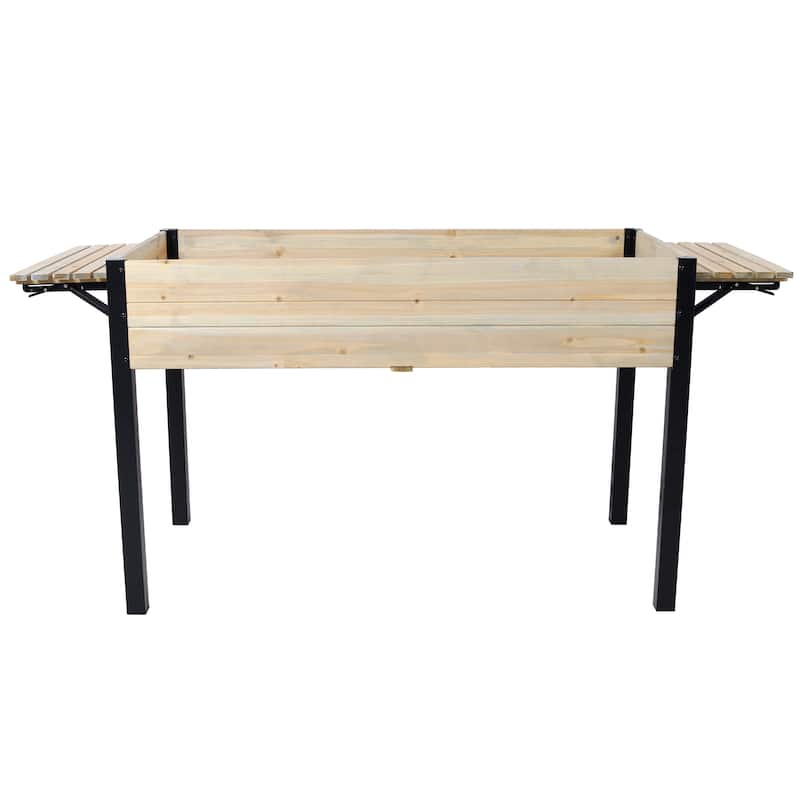 Raised Garden Bed, Metal Leg Wood Planter Boxes with Folding Storage Shelf,Elevated Planter Box