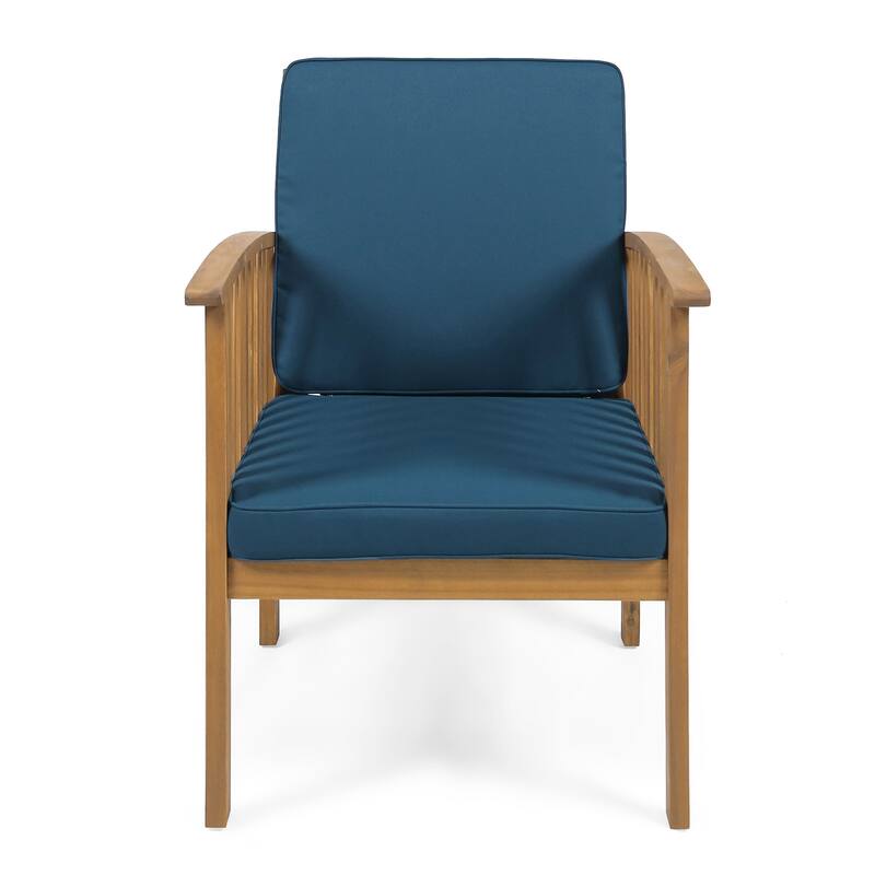 Gerry Outdoor Club Chair Set of 2, Slatted Design, Brown Wood, Blue