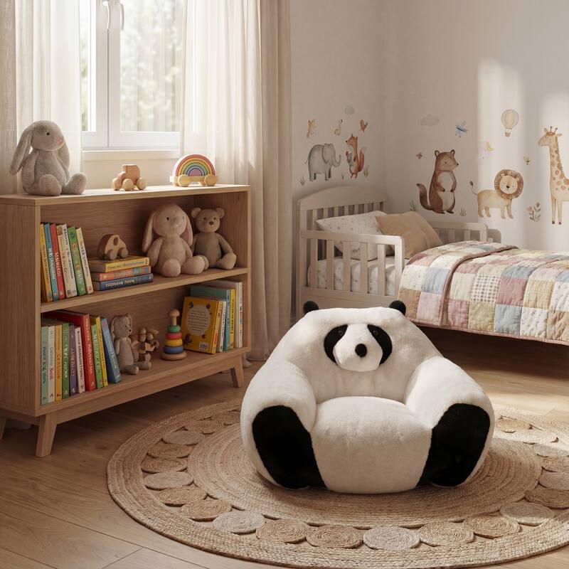 GDFStudio - Faux Fur 29.65" Panda-Shaped Plush Bean Bag Chair with High-Density Foam - White+Black