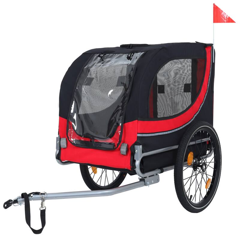 Large Folding Bike Trailer For Dogs - 66lb Capacity All-Terrain Pet Carrier, Durable Steel Frame For Cycling - Black+Red
