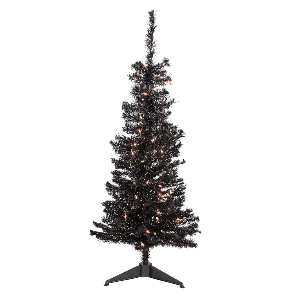 4' Pre-Lit Black Artificial Tinsel Christmas Tree Clear Lights