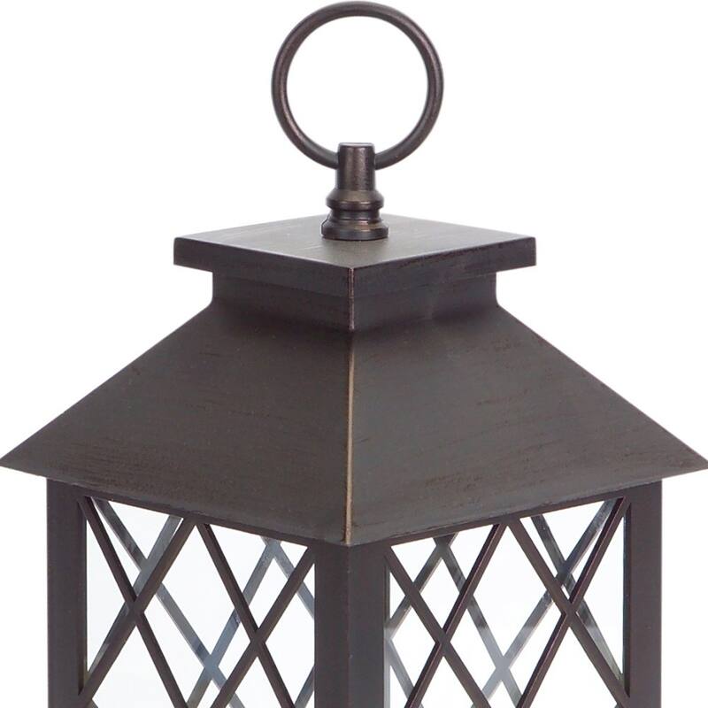 HomeRoots Set Of Three Brown LED Floor Lantern Candle Holder - 17