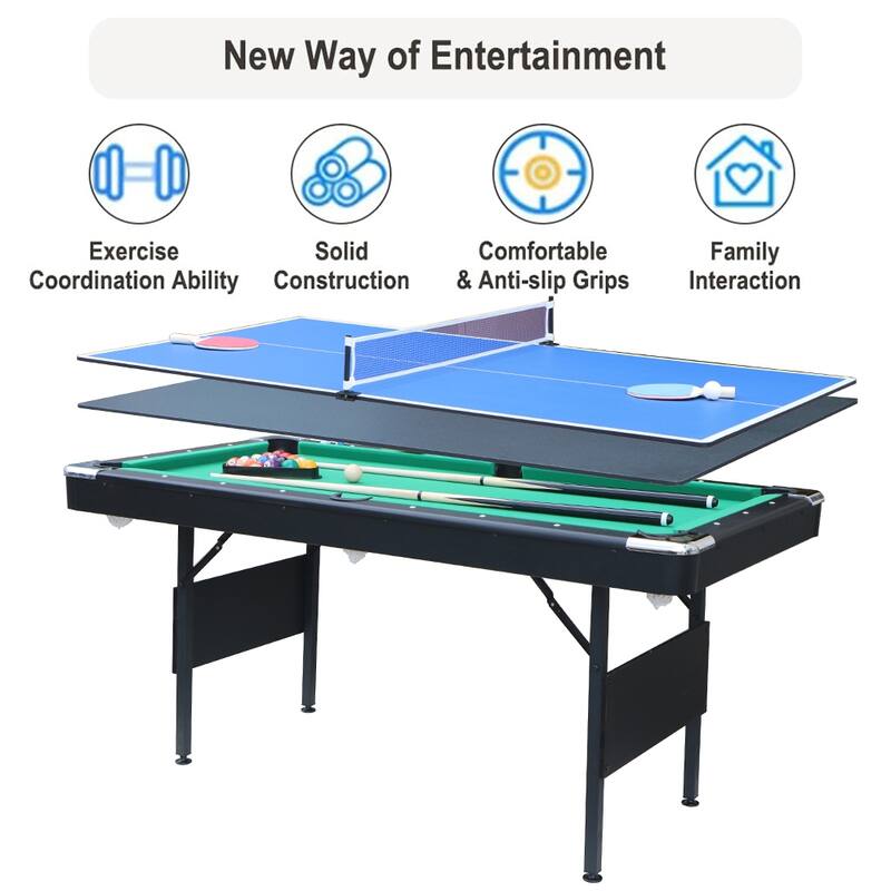 65.7" Portable 3-in-1 Game Tables,Pool,Ping Pong,Tabletop for Home - N/A