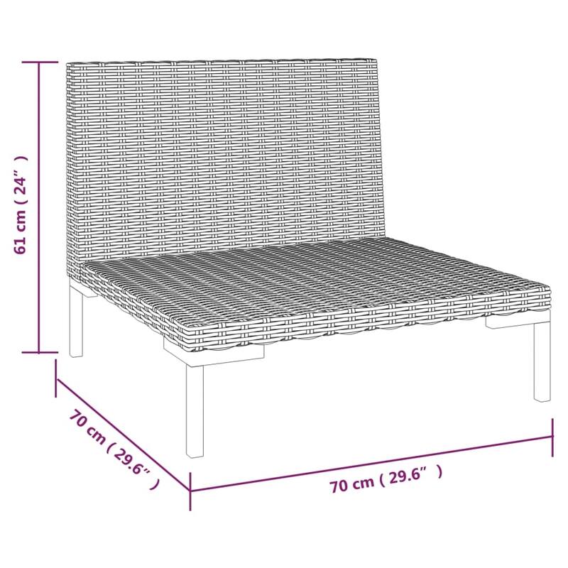 vidaXL Patio Lounge Set Outdoor Sectional Sofa Set Table Poly Rattan Dark Grey - 27.6" x 27.6" x 24"
