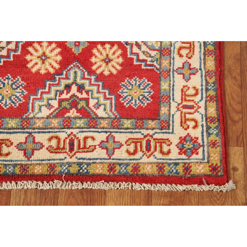 Hand Knotted Oriental 100% Wool Carpet Traditional Geometric Red Kazak Area Rug - 3' 0'' X 2' 0''