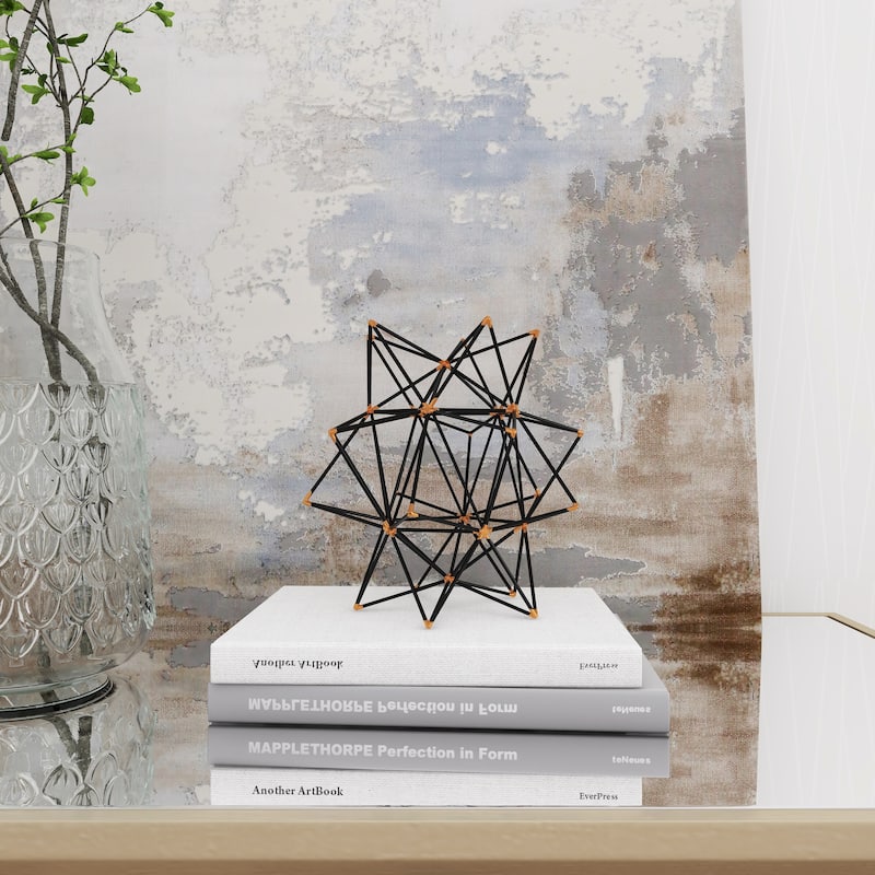 Metal Geometric Decorative Sculpture with Gold Accents - Black - Roche River Decor