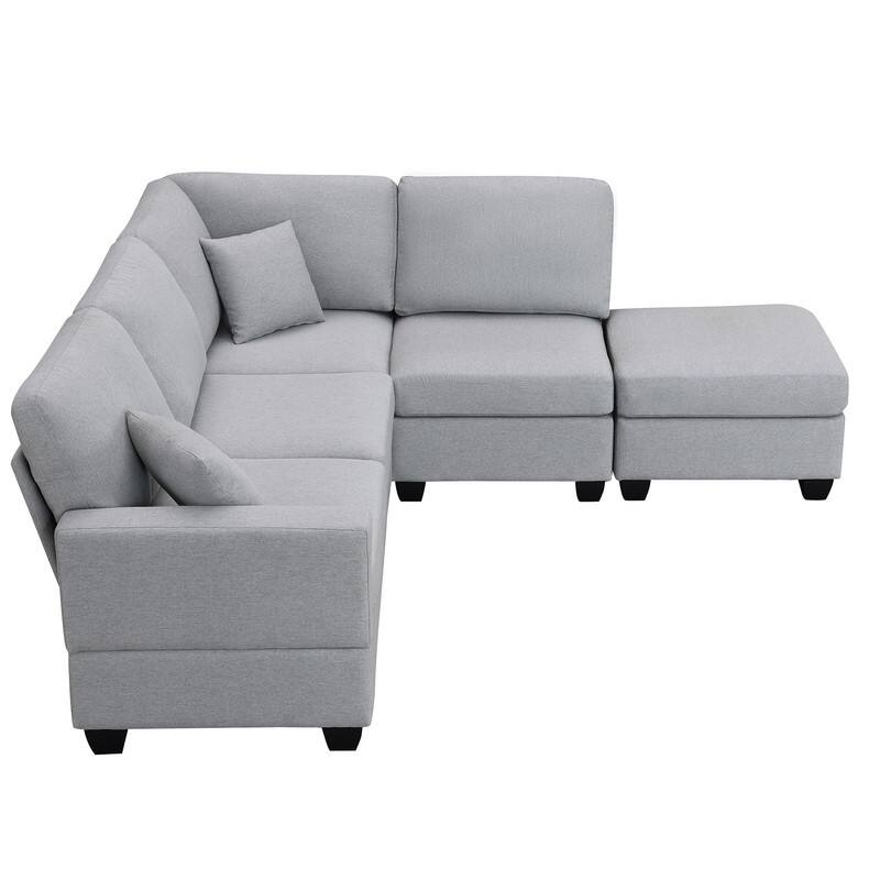Modular Sectional Sofa 5Seat Couch, LShape Linen Corner Sofa Set