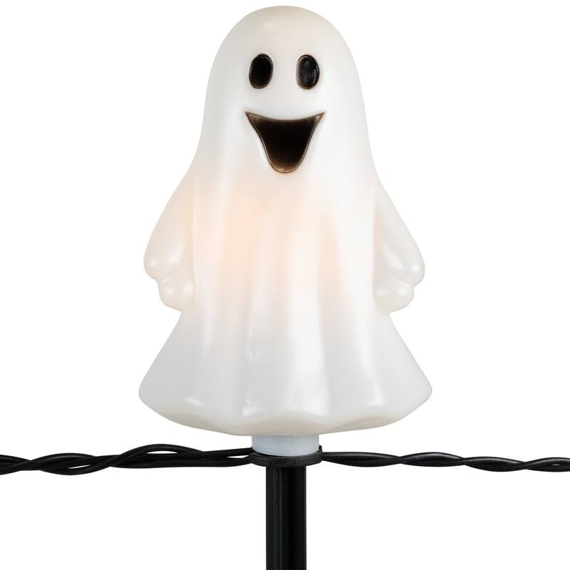 Lighted Ghost Shaped Halloween Pathway Markers - 3.75' - Black Wire - Set of 5