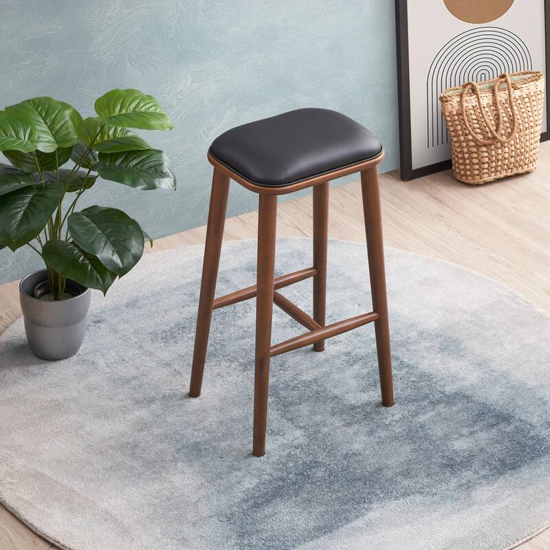 Westeros Mid-Century Vegan Leather Bar Stool in Black - Black