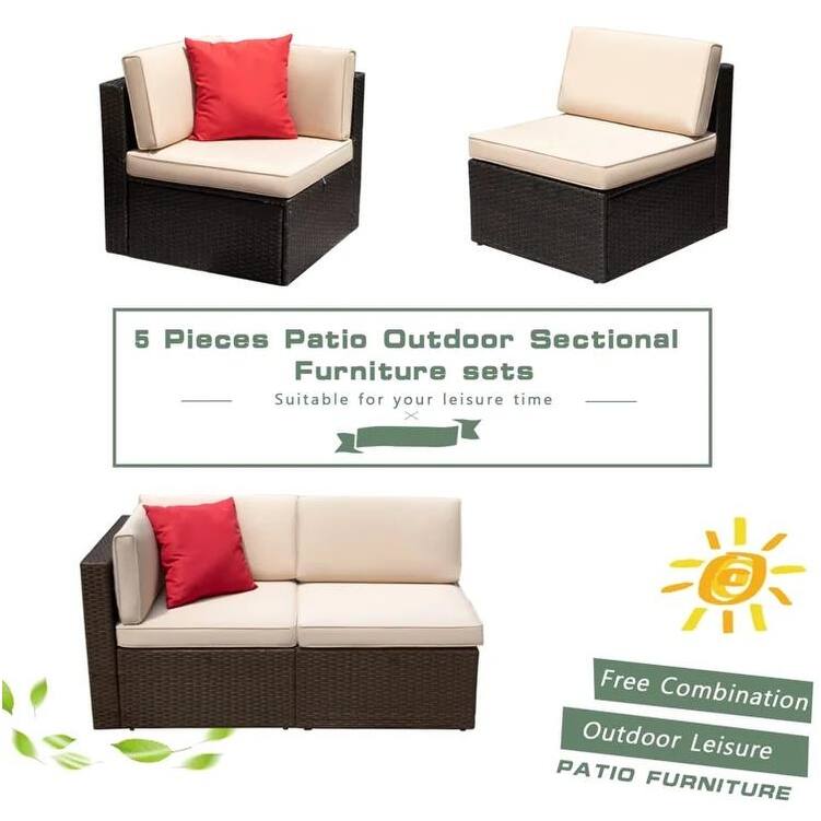 Furniwell 2-piece Outdoor Sectional Sofa Patio Conversation Set for Small Area