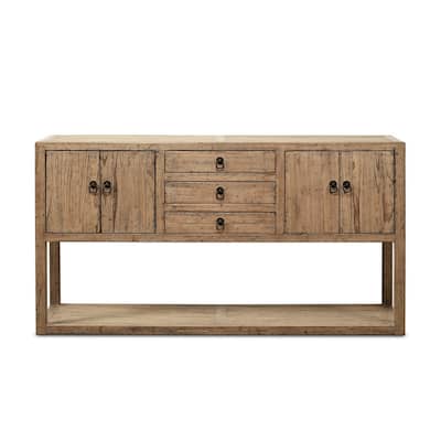 Three Drawers Console Table Weathered Natural with Distressed Gray