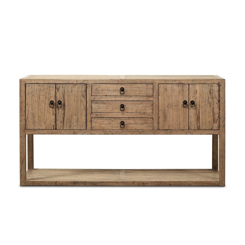 Three Drawers Console Table Weathered Natural with Distressed Gray