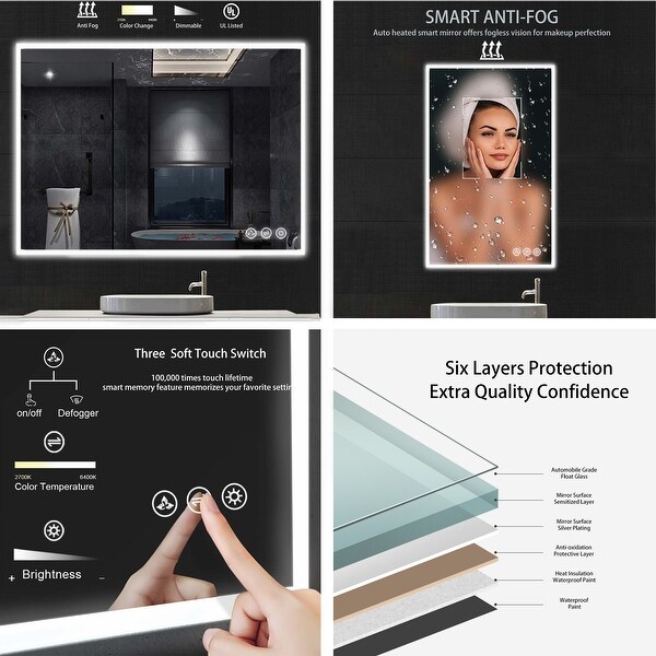 Smart Bathroom LED Mirror with Antifog, Dimmer, Adjustable