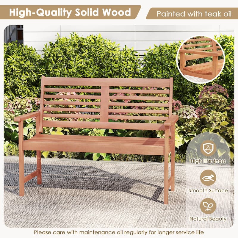 Costway Patio Solid Wood Loveseat with Inclined Backrest & Slatted - See Details
