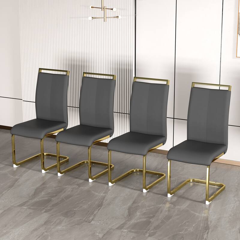 Modern PU Faux Leather High Back Dining Chairs with C-shaped Tube Chrome Metal Legs