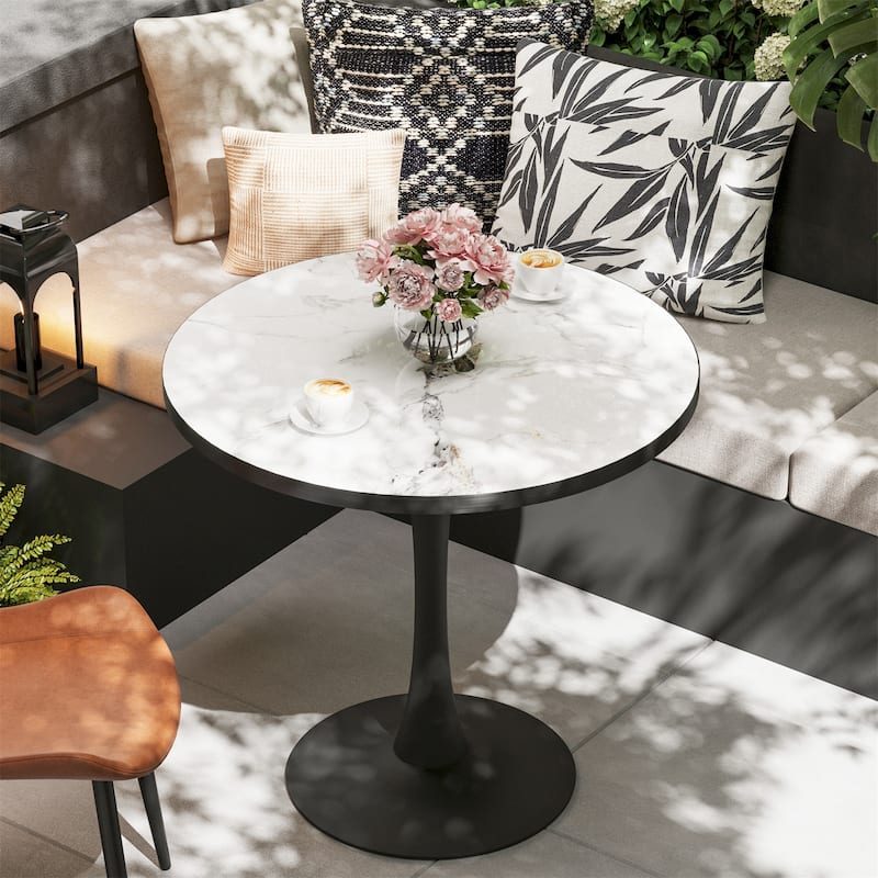 Round Kitchen Dining Table White Sintered Stone-top Larger Pedestal Base Furniture Leisure Coffee Table