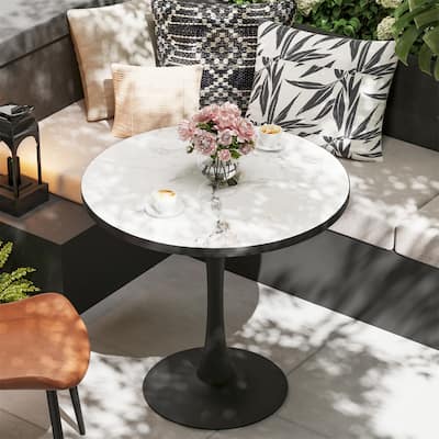Round Kitchen Dining Table White Sintered Stone-top Larger Pedestal Base Furniture Leisure Coffee Table