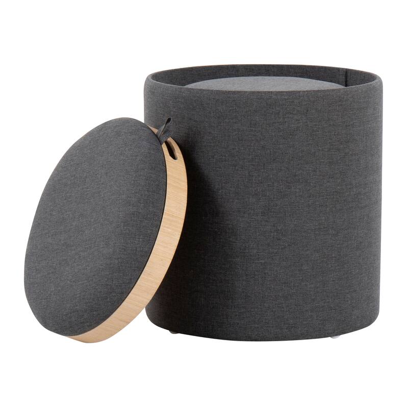 Tray Contemporary Nesting Ottoman Set in Fabric and Natural Wood by LumiSource - Charcoal
