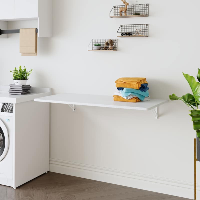 Laundry Room Folding Table Wall Mounted Folding Table for Small Spaces, Fold Down Desk, Workbench