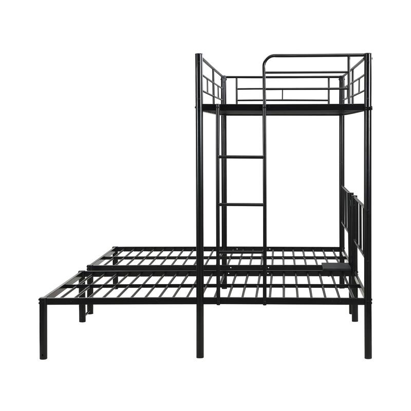 Twin Over Twin Over Twin Bunk Bed ,Triple Bunk Bed With a vertical ladder, Metal Frame Bunk Bed with Safety Rail