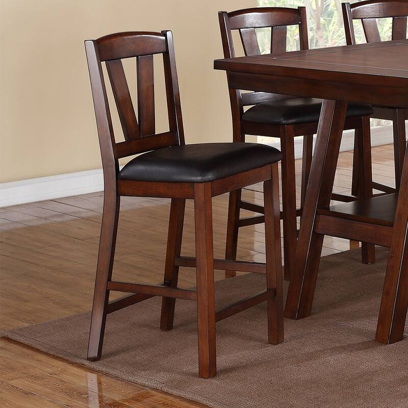 Black PU Upholstered Dining Chairs, Dark Walnut, Set of 2