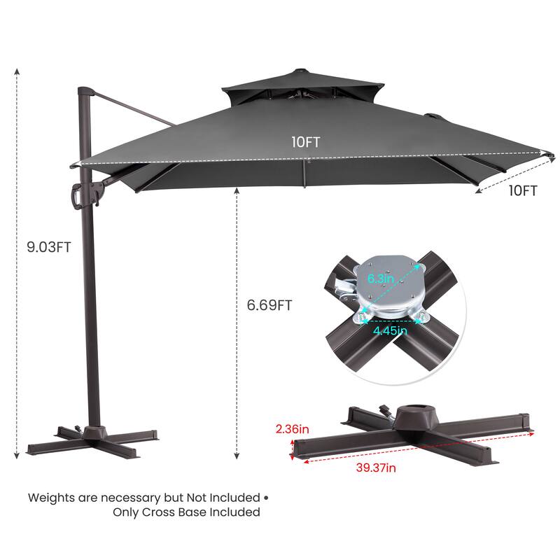 Outdoor 10ft Double Top Patio Cantilever Umbrella with Cross Base by Crestlive Products