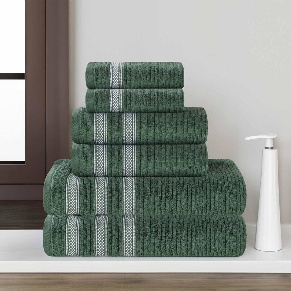 Superior Brea Zero Twist Cotton Ribbed Modern 12 Piece Bathroom Towel Set - Forest Green